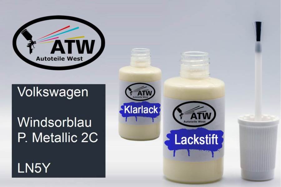Volkswagen, Windsorblau P. Metallic 2C, LN5Y: 20ml Lackstift + 20ml Klarlack - Set, von ATW Autoteile West.